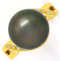 Foto 1 - Top 11,4 mm Tahiti Perlen Gelbgoldring 14 Diamanten 14K, R3572