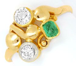 Foto 1 - Sehr alter Diamant Smaragd Ring 14K Gelbgold und Silber, S6575